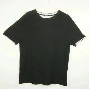 T by Alexander  Wang Black Lined Dressed Raw Hem Black Short Sleeve Shirt